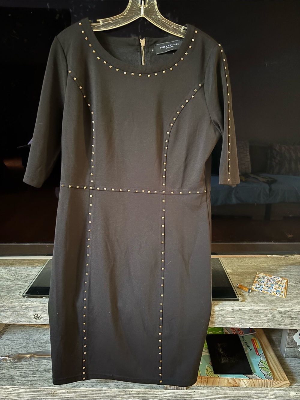 Black Stud-Accent Midi Sheath Dress - Picture 2 of 6